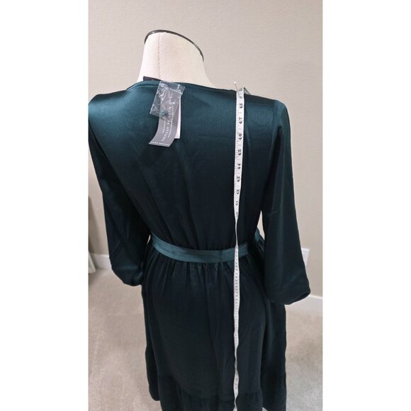 Lane Bryant Womens V-Neck Satin Dress With Tie Belt Dark Green Size 12 New With - Picture 7 of 14